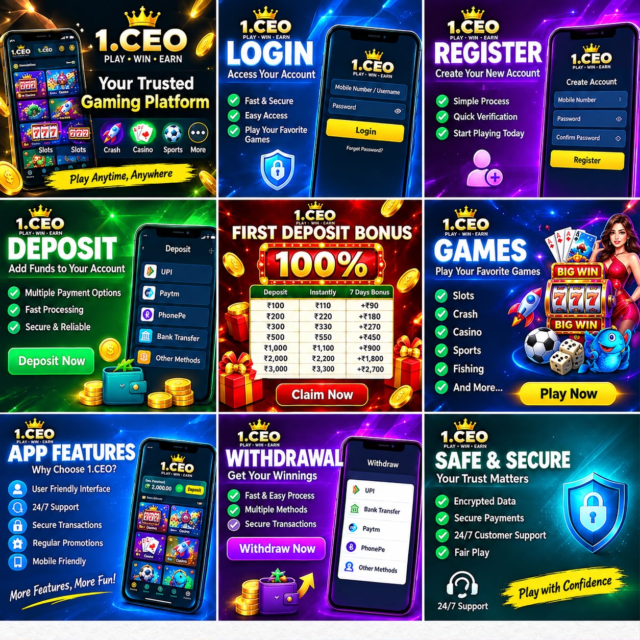 1.CEO App – Login, Registration, Games, Deposit Bonus & ₹200 More