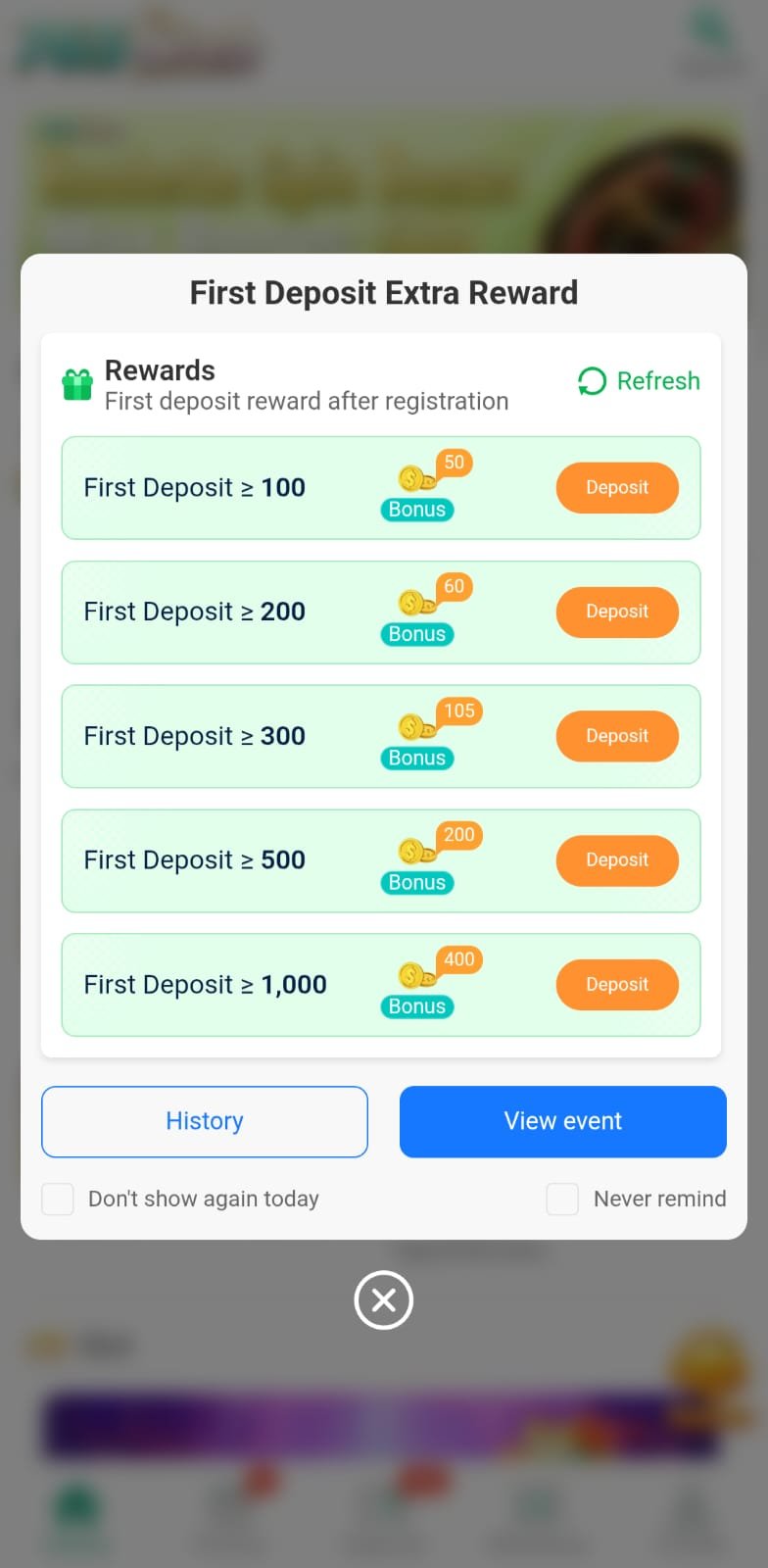 765 Club Game First Deposit Bonus