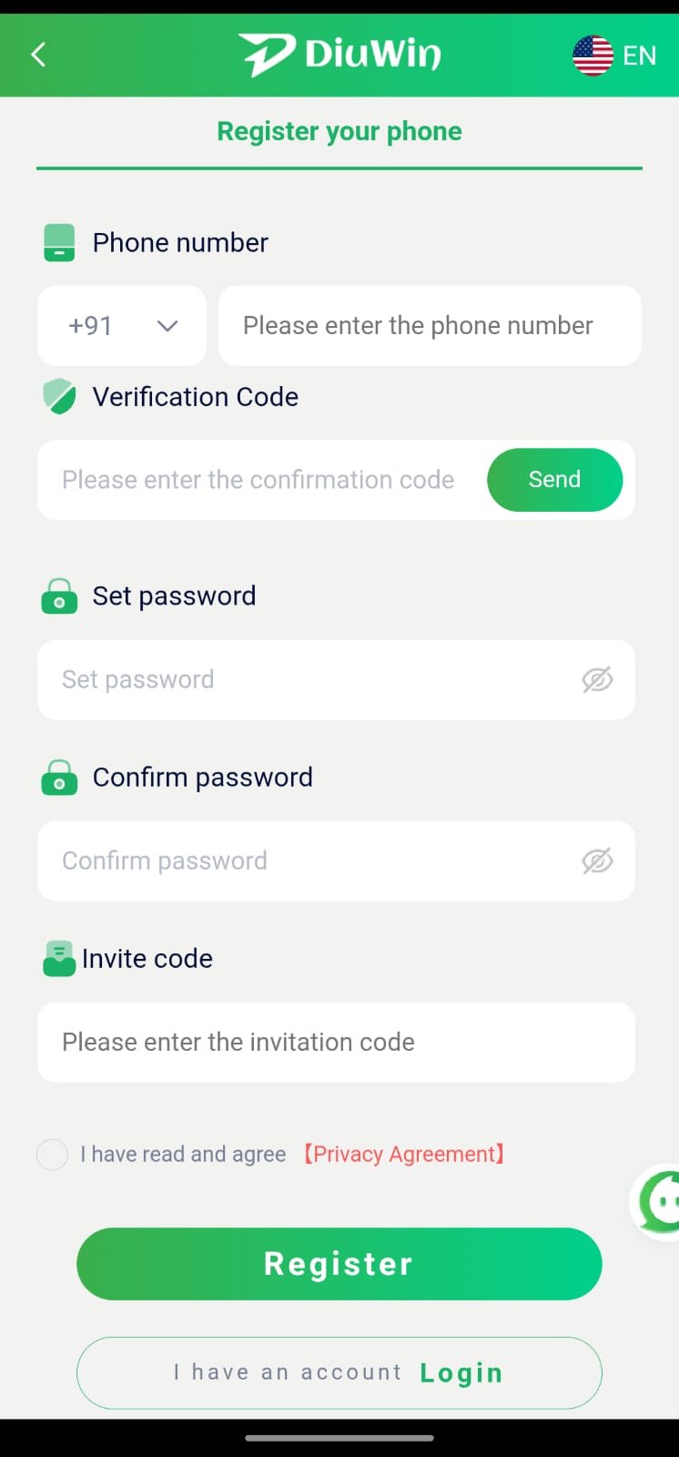 Diuwin Game Registration Page
