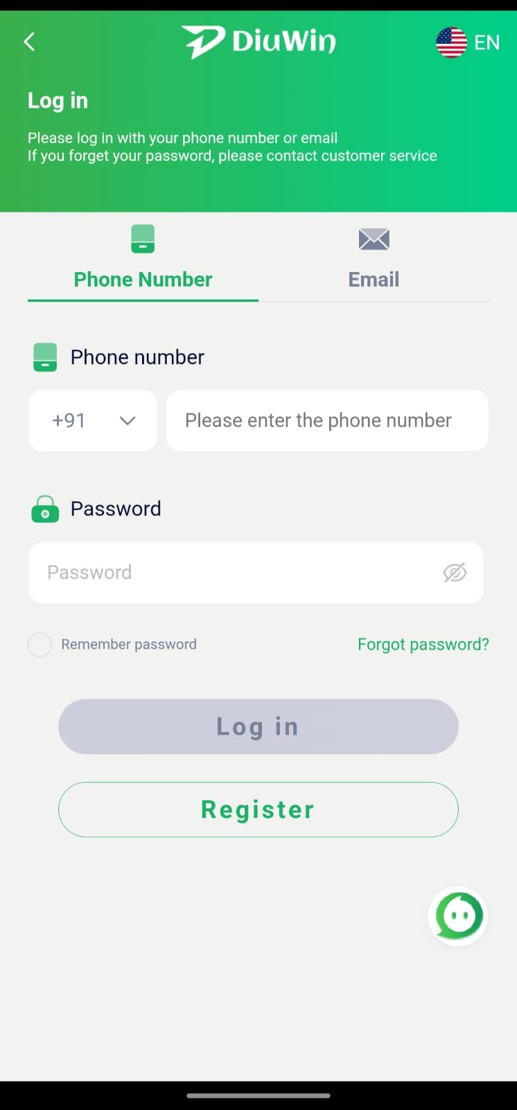 Diuwin Game Login Page