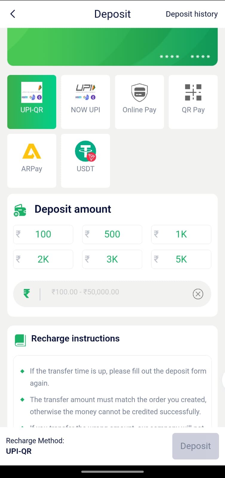 Diuwin Game Deposit Page