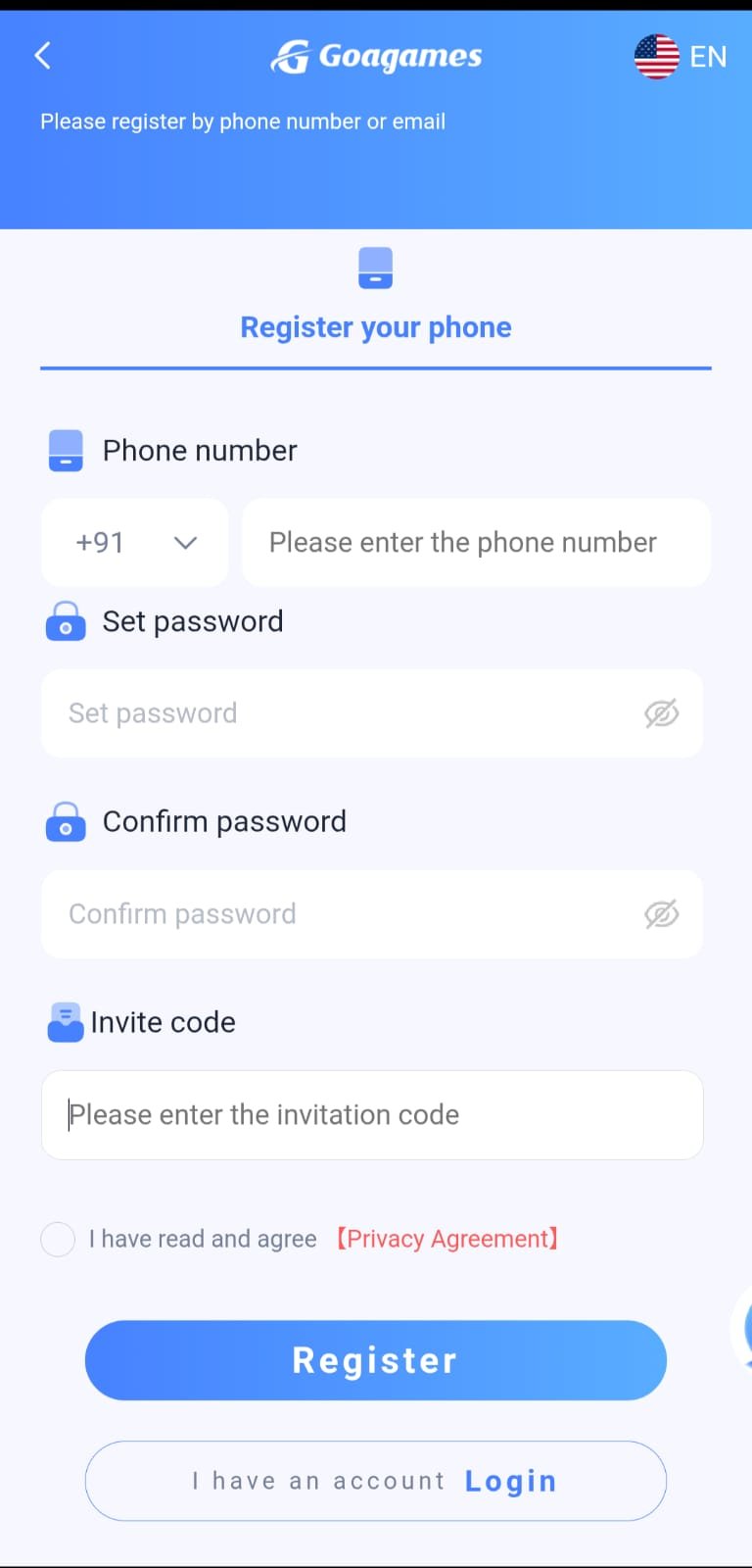 Goa Games Registration Page